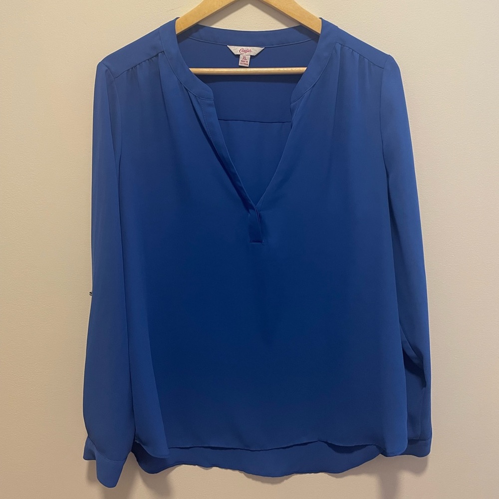 Candie’s V-Neck Roll-Tab Blouse, XL